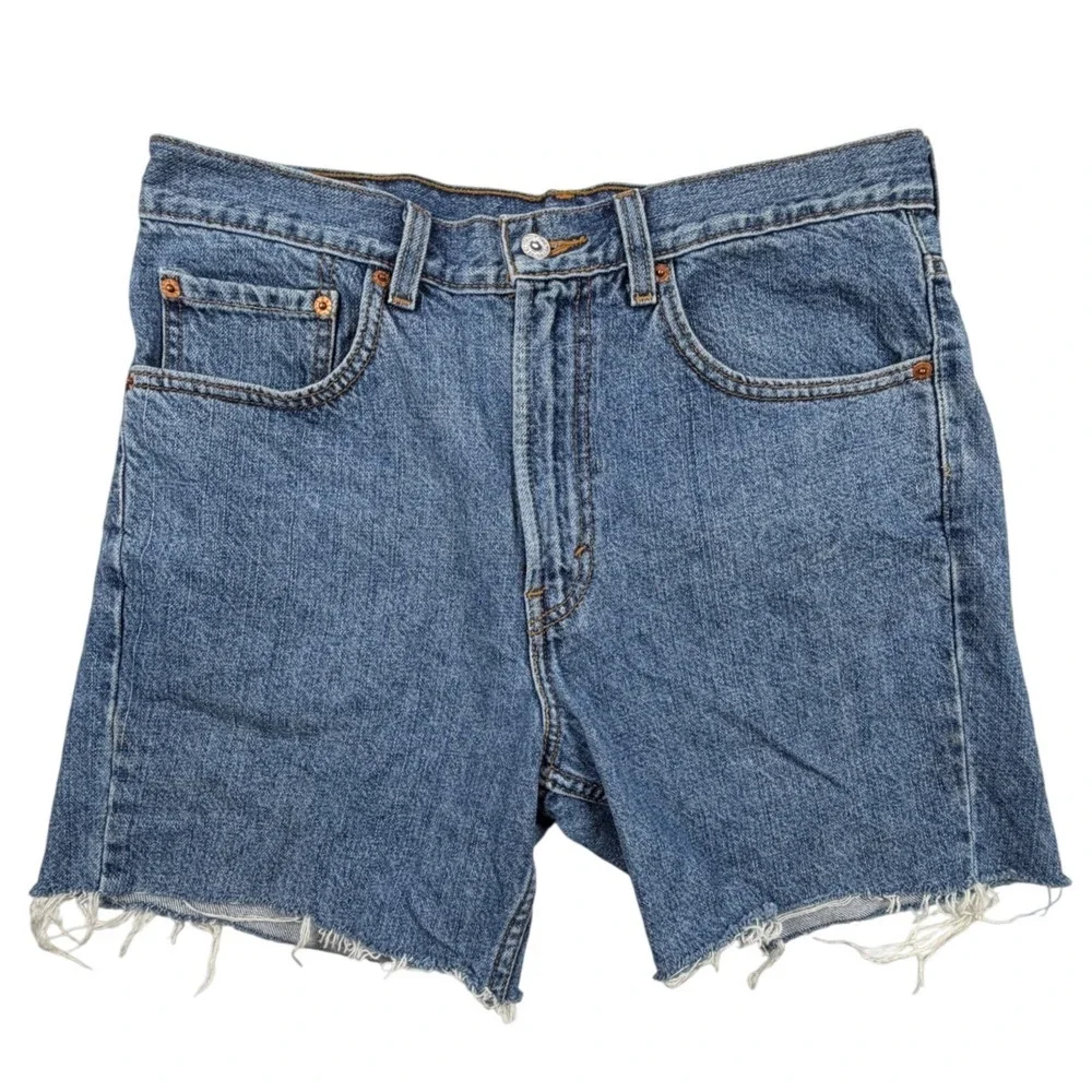 Levis 505 Mens Regular Fit Cutoff Denim Shorts Blue Medium Wash W32 Cut Off
